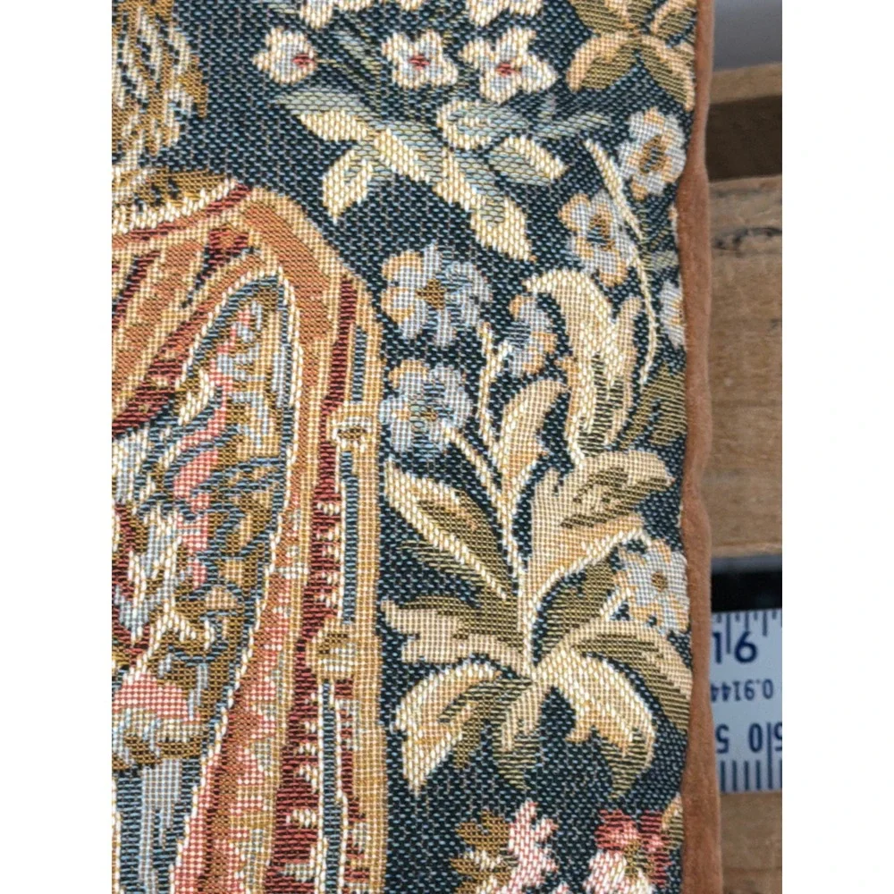 Vtg Medieval Tapestry Pillow Made in England Renaissance Velvet Back 16x16